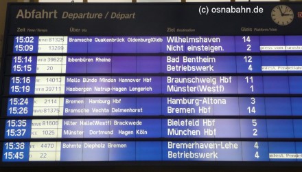 Anzeigetafel im Hauptbahnhof Osnabrück am 19.09.2010